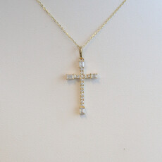 American Jewelry 14k Yellow Gold .36ctw Diamond baguette & Round Cross Necklace