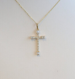 American Jewelry 14k Yellow Gold .36ctw Diamond Baguette & Round Cross Necklace