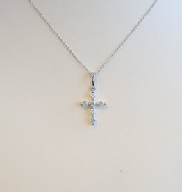 American Jewelry 14k White Gold .32ctw Diamond Shared Prong Cross Necklace