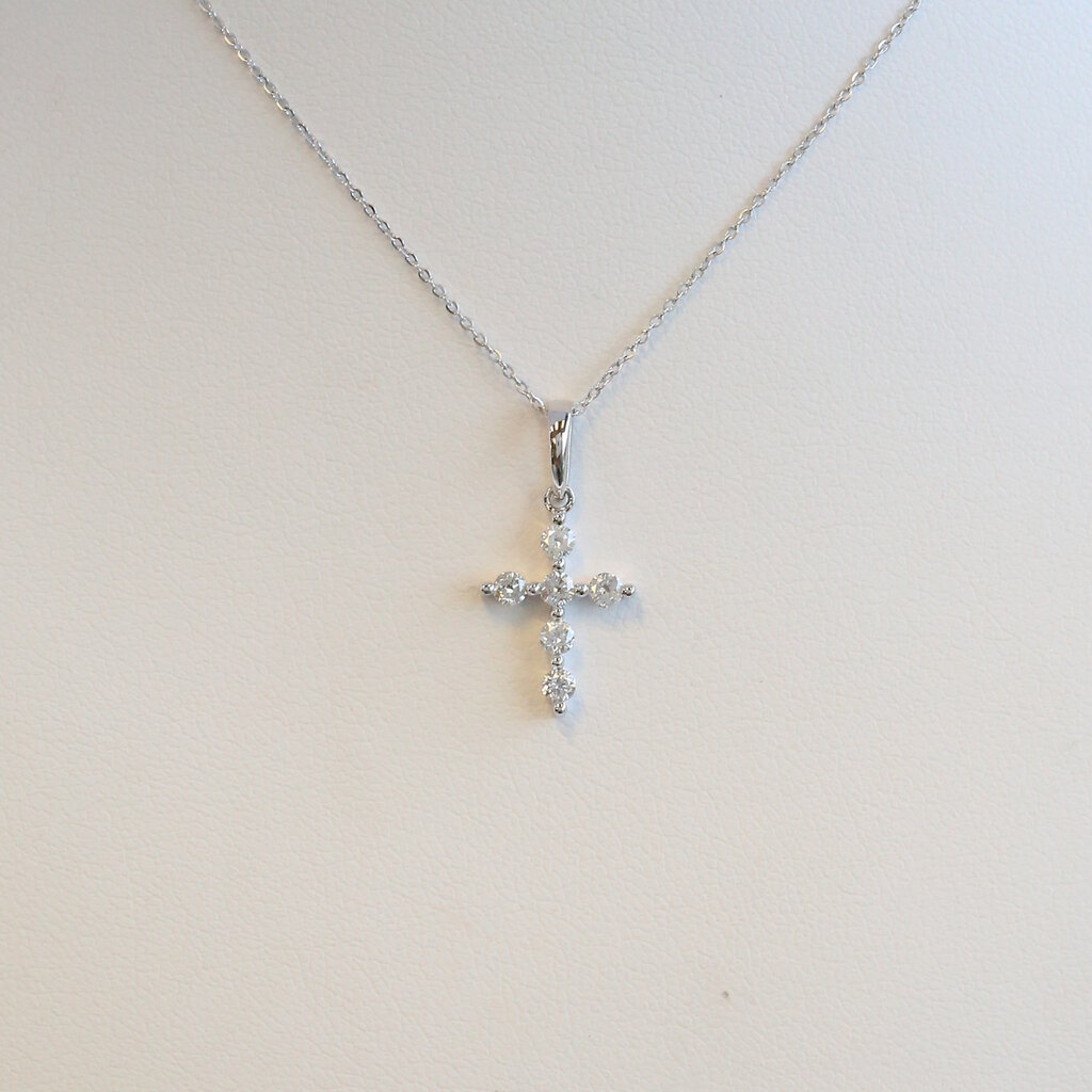 American Jewelry 14k White Gold .32ctw Diamond Shared Prong Cross Necklace
