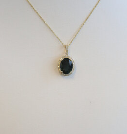 American Jewelry 14k Yellow Gold 2.17ct London Blue Topaz .12ctw Diamond Oval Halo Necklace