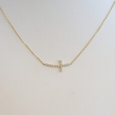 American Jewelry 14k Yellow Gold .12ctw Diamond East to West Sideways Cross Necklace