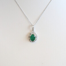 American Jewelry 14k White Gold .84ct Emerald .38ctw Diamond Oval Halo Necklace