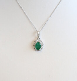 American Jewelry 14k White Gold .84ct Emerald .38ctw Diamond Oval Halo Necklace