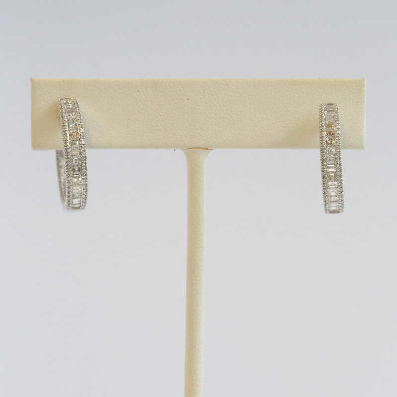 American Jewelry 14k White Gold 2.28ctw Diamond Baguette & Round Inside Out Hoop Earrings