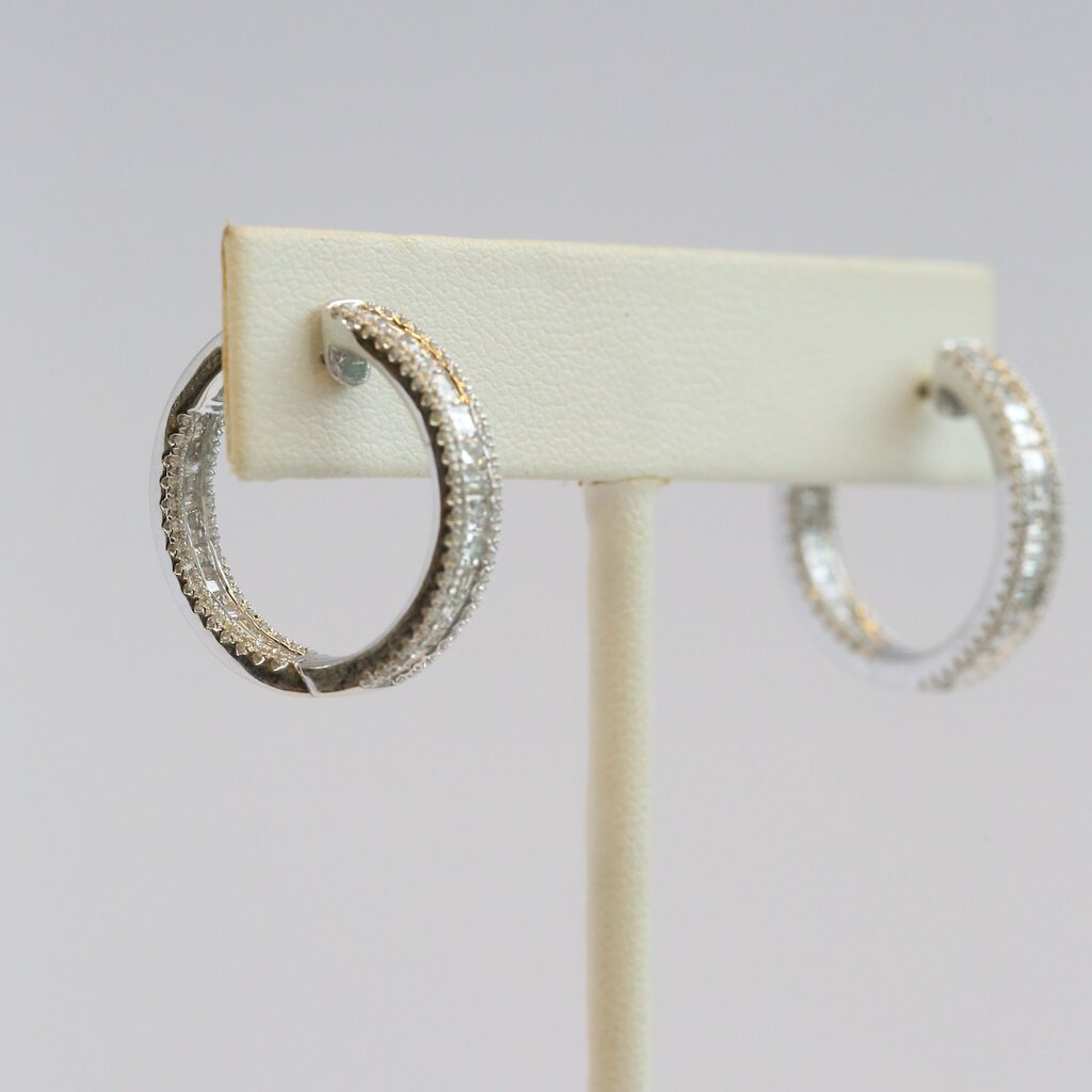 American Jewelry 14k White Gold 2.28ctw Diamond Baguette & Round Inside Out Hoop Earrings