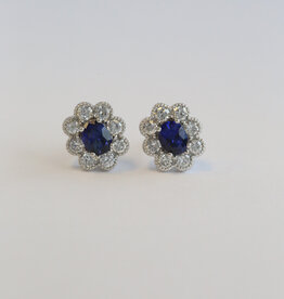 American Jewelry 14k White Gold .90ctw Sapphire .70ctw Diamonds Milgrain Oval Halo Stud Earrings