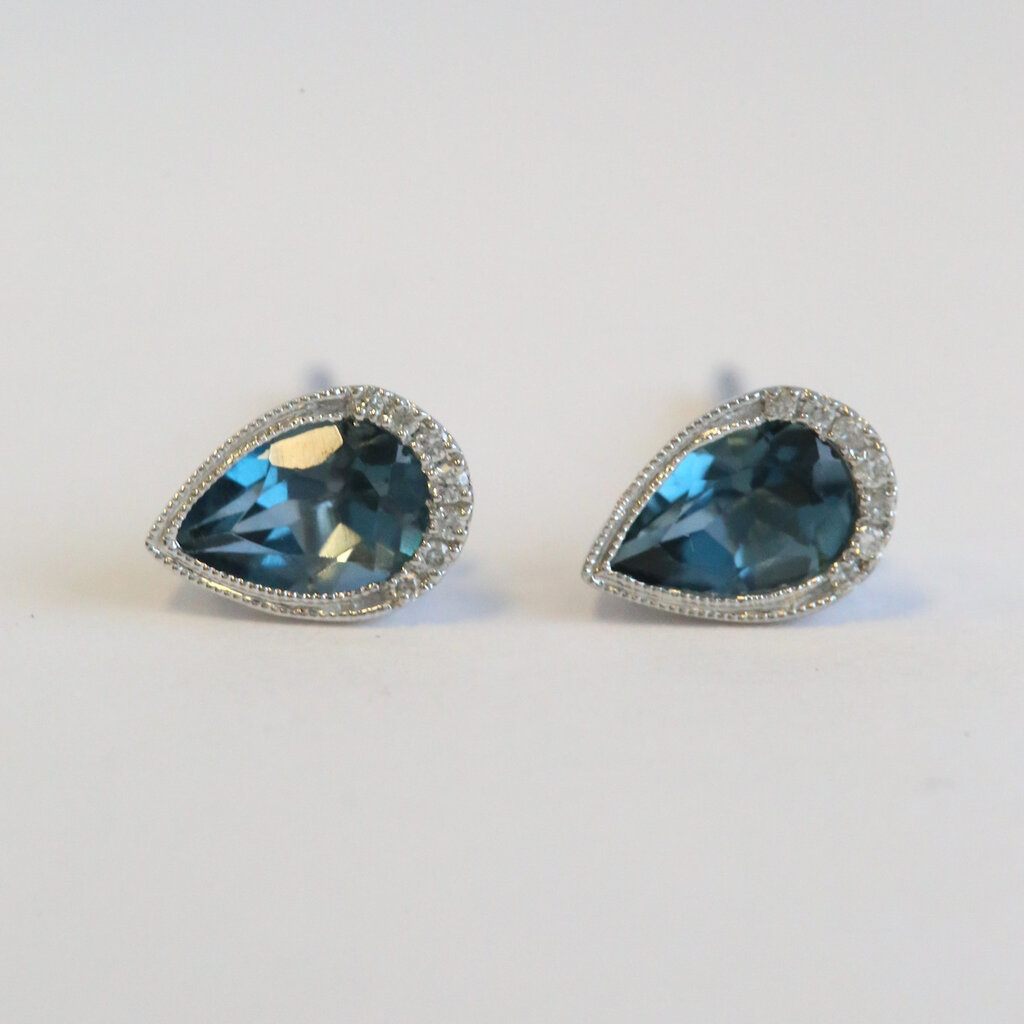American Jewelry 14k White Gold London Blue Topaz & Accent Pear Stud Earrings