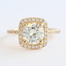 American Jewelry 14k Yellow Gold 2.35ctw (1.85 M/VS1 Ctr) Diamond Cushion Halo Engagement Ring (Size 6.5)