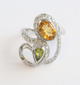 American Jewelry ESTATE 18k White Gold 1.6ct Citrine .40ct Peridot .30ctw Diamond Openwork Fashion Ring (Size 6.5)