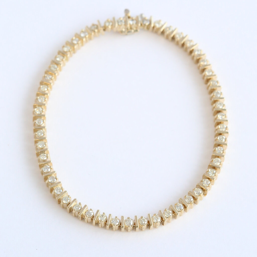 American Jewelry ESTATE 14k Yellow Gold 2ctw Diamond Tennis Bracelet (7.25")