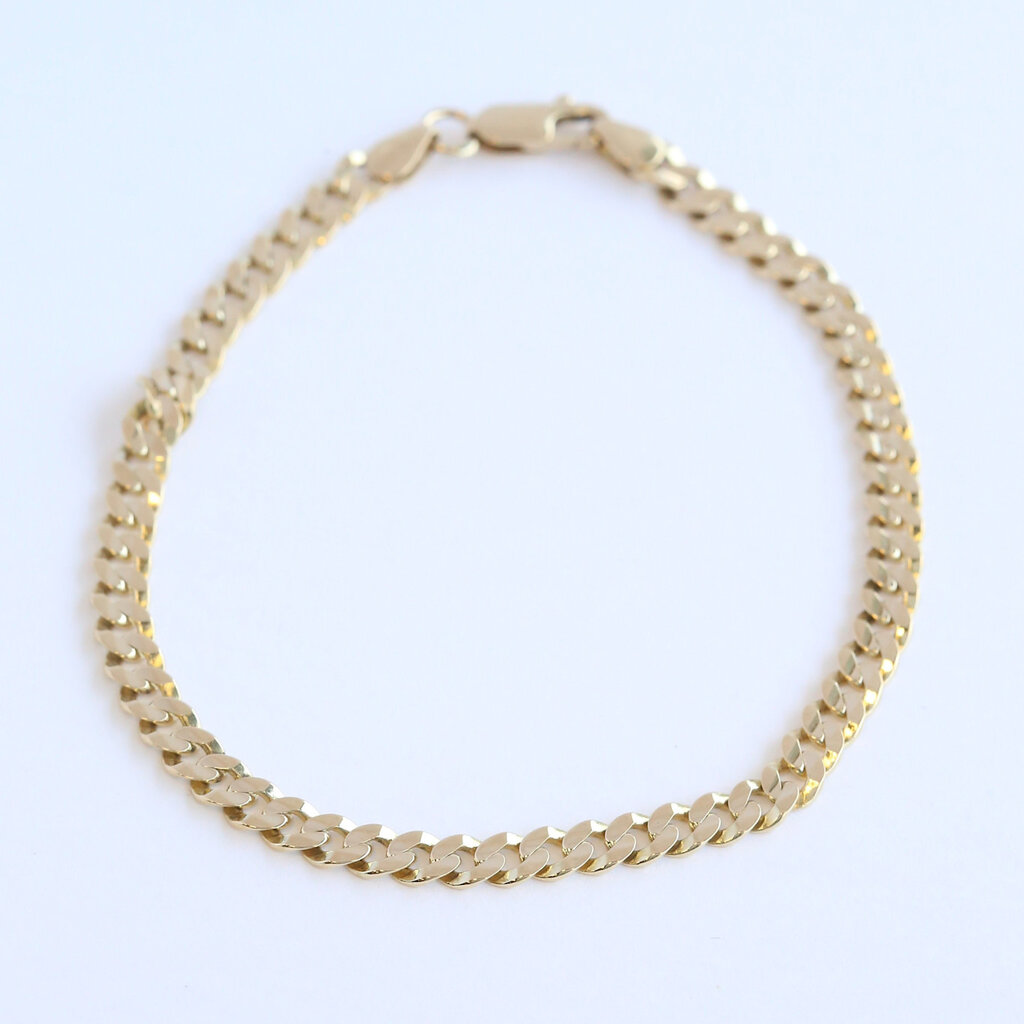 American Jewelry ESTATE 14k Yellow Gold Flat Curb Link Chain Bracelet (8.5")