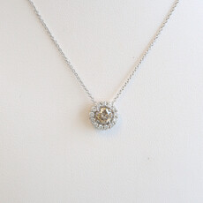 American Jewelry ESTATE 14k White Gold .65ctw (.45 Champagne Ctr) Diamond Halo Necklace