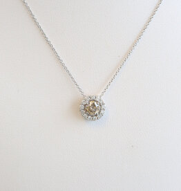 American Jewelry ESTATE 14k White Gold .65ctw (.45 Champagne Ctr) Diamond Halo Necklace