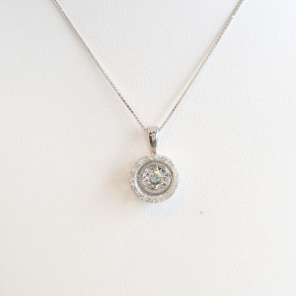 American Jewelry ESTATE 10k White Gold .35ctw Dancing Champagne Diamond Necklace