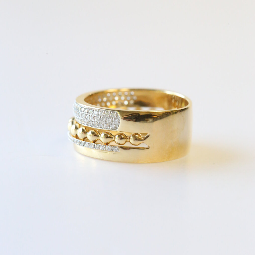 American Jewelry 14K Yellow Gold .37ctw Diamond & Beaded Stackable Ring (Size 7)