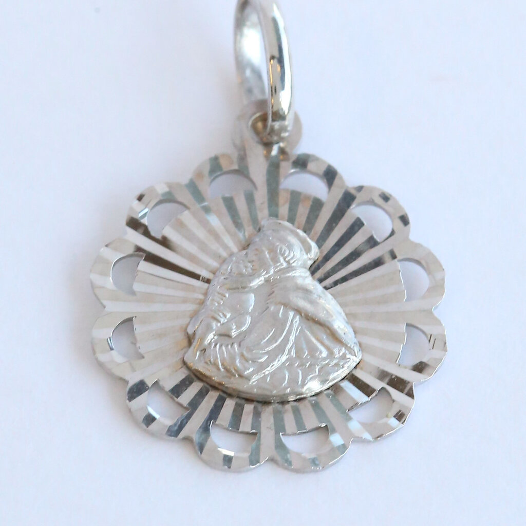 American Jewelry ESTATE 18k White Gold Mary & Jesus Charm Pendant