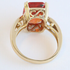 American Jewelry ESTATE 14k Yellow Gold 8.5ct Orange Lab Grown Sapphire Elongated Cushion Ring