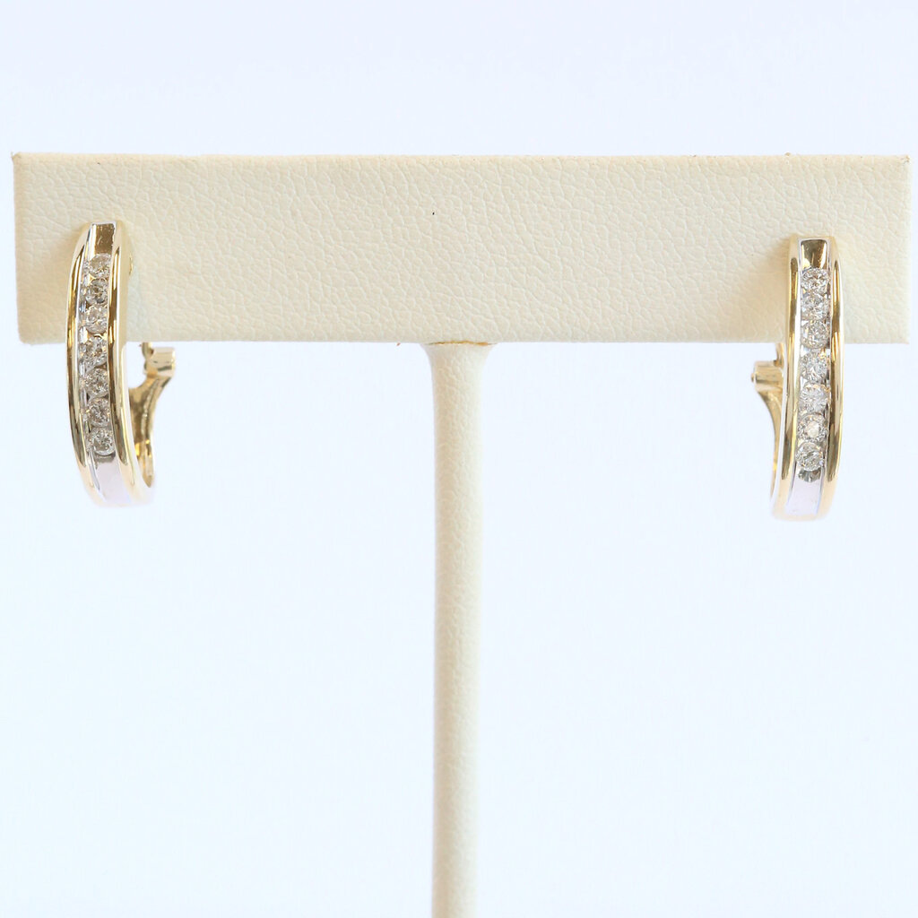 American Jewelry ESTATE 14k Yellow Gold .25ctw Diamond J Hoop Lever Back Earrings