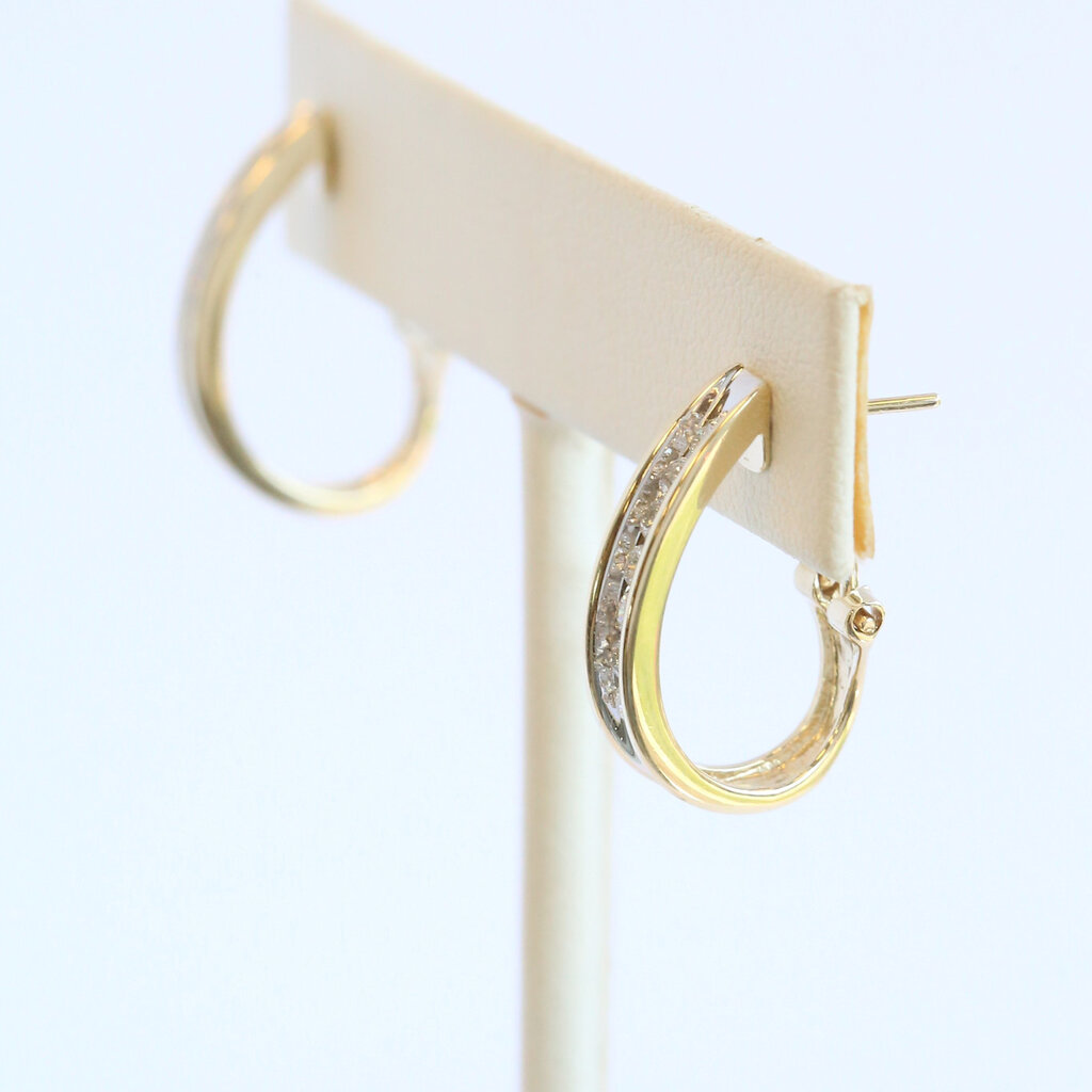 American Jewelry ESTATE 14k Yellow Gold .25ctw Diamond J Hoop Lever Back Earrings