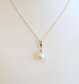 American Jewelry 14k Yellow Gold Pearl Dangle w/ Sapphire Accent Necklace