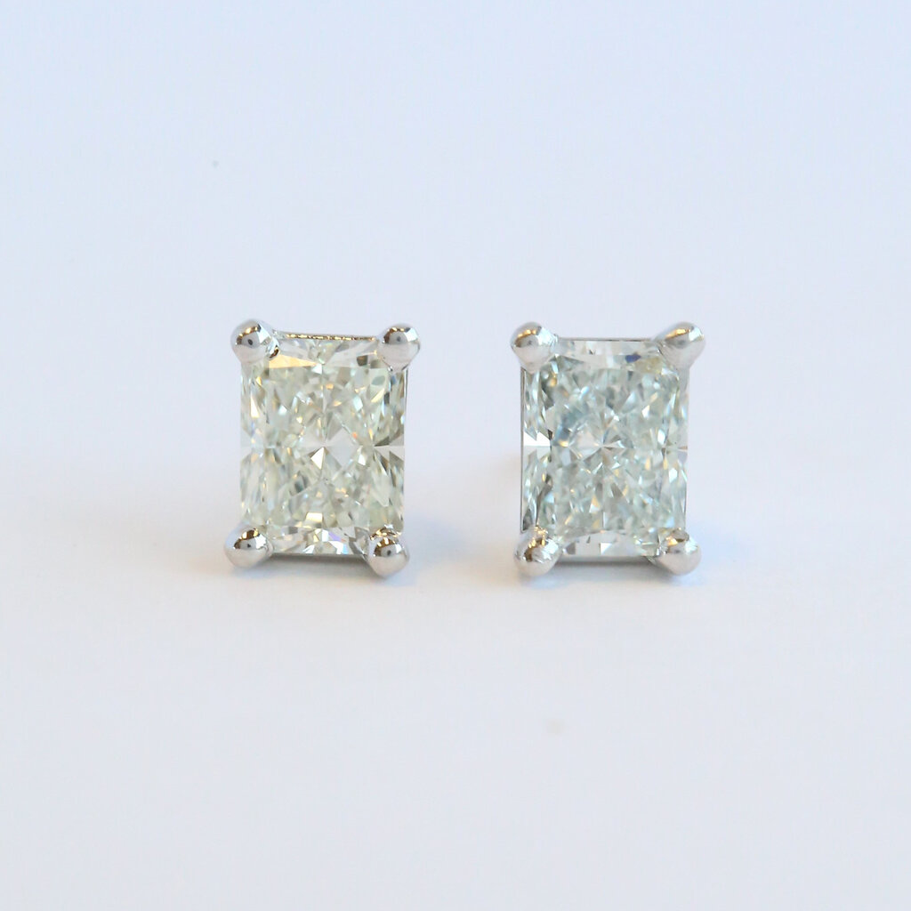 American Jewelry 14k White Gold 1.93ctw GIA I-J/VS1 Radiant Cut Solitaire Stud Earrings