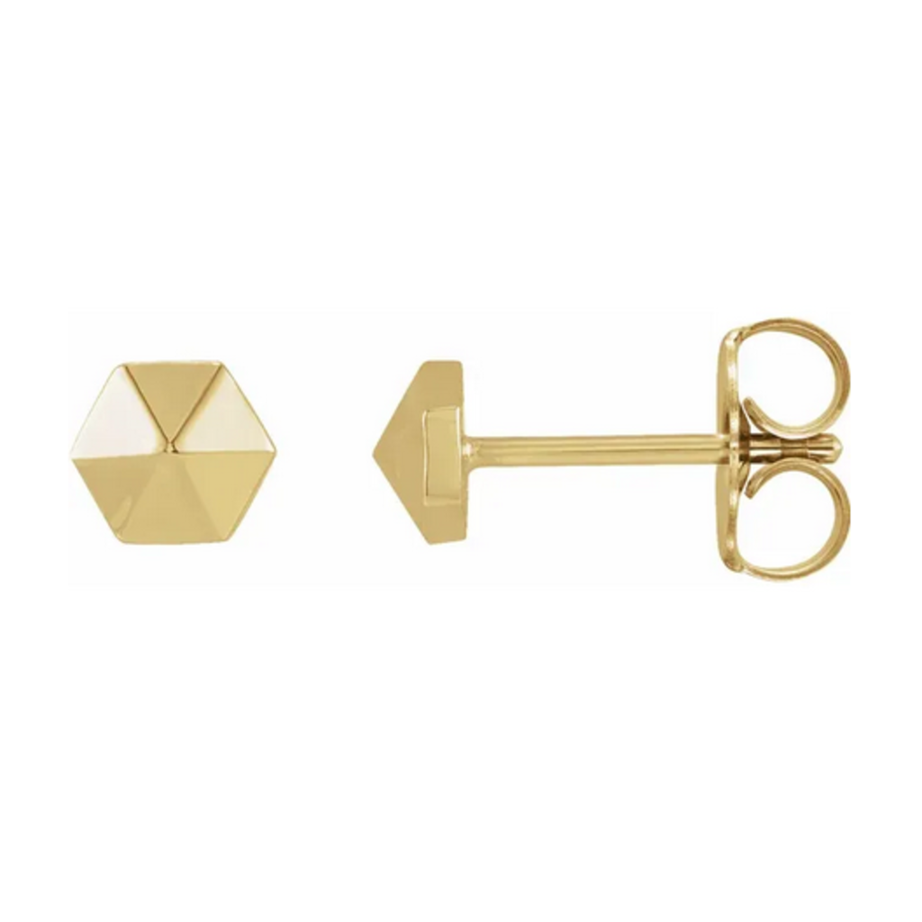 American Jewelry 14k Yellow Gold Hexagon Stud Earrings