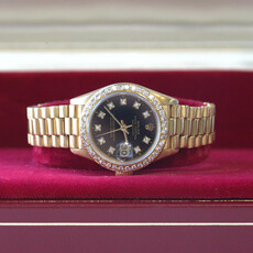 Rolex 18k Gold 26mm Ladies Rolex Presidential DateJust with Black Diamond Dial and Diamond Bezel