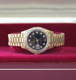 Rolex 18k Gold 26mm Ladies Rolex Presidential DateJust with Black Diamond Dial and Diamond Bezel