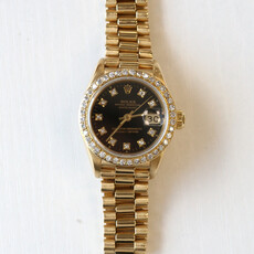 Rolex 18k Gold 26mm Ladies Rolex Presidential DateJust with Black Diamond Dial and Diamond Bezel