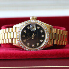 Rolex 18k Gold 26mm Ladies Rolex Presidential DateJust with Black Diamond Dial and Diamond Bezel