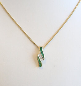 American Jewelry ESTATE 14k Yellow Gold .40ctw Emerald .10ctw Diamond Baguette Channel Necklace