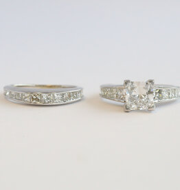 American Jewelry ESTATE 14k White Gold 3ctw Lab Grown IGI Diamond Princess Cut Accented Solitaire Engagement Ring & .75ctw Wedding Band Set