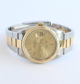 Rolex Pre-Owned Rolex 34mm Two Tone Oyster Perpetual  Date Watch w/ Gold Dial