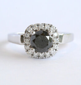 American Jewelry 14k White Gold 1.70ctw (1.45 Ctr) Round Black Diamond Cushion Halo Engagement Ring (Size 7)