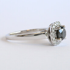 American Jewelry 14k White Gold 1.70ctw (1.45 Ctr) Round Black Diamond Cushion Halo Engagement Ring (Size 7)