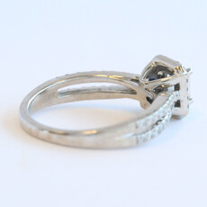 American Jewelry ESTATE 14k White Gold ctw (.35 G/SI1 ctr) Emerald Cut Diamond Halo Split Shank Engagement Ring (Size 6.5)