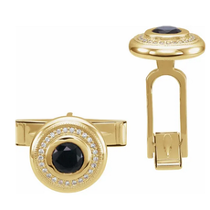 14k Yellow Gold 1/8ctw Diamond and Black Onyx Cuff Links