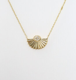 American Jewelry 14k Yellow Gold .17ct East to West Oval Bezel Fan Pendant (16"-17" Adjustable)