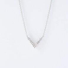 American Jewelry 14K Gold .16ctw Baguette Diamond V Necklace (15-18")