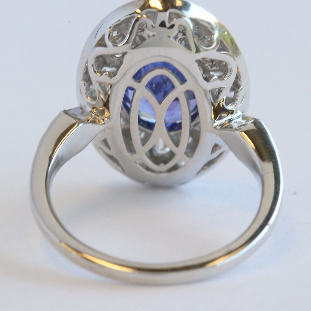 American Jewelry 14k White Gold 2.76ct Tanzanite 1.08ctw Diamond Baguette & Round Oval Halo Ring