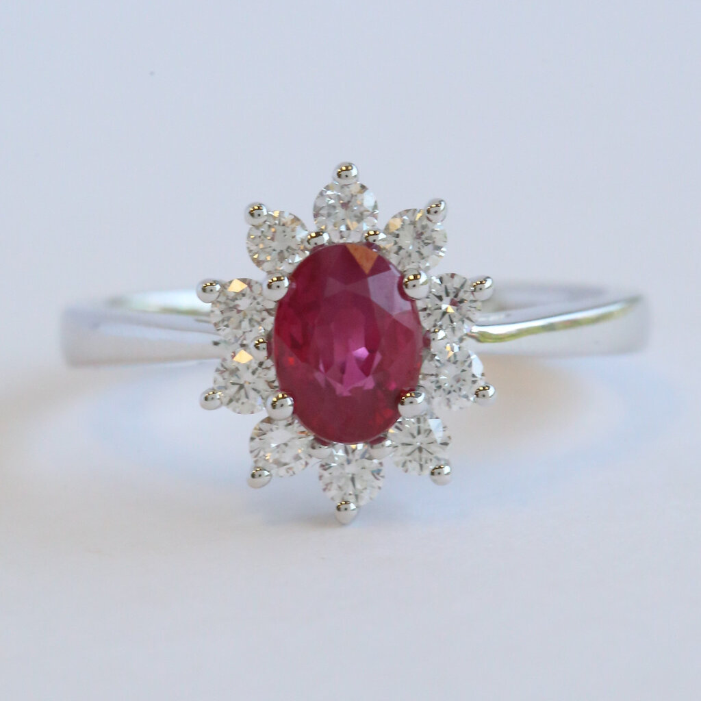American Jewelry 14k White Gold .90ct Ruby 1/3ctw Diamond Oval Halo Ring