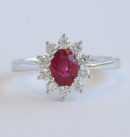 American Jewelry 14k White Gold .90ct Ruby 1/3ctw Diamond Oval Halo Ring