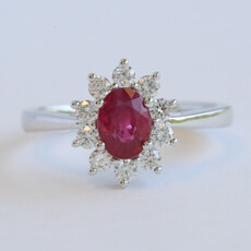 American Jewelry 14k White Gold .90ct Ruby 1/3ctw Diamond Oval Halo Ring