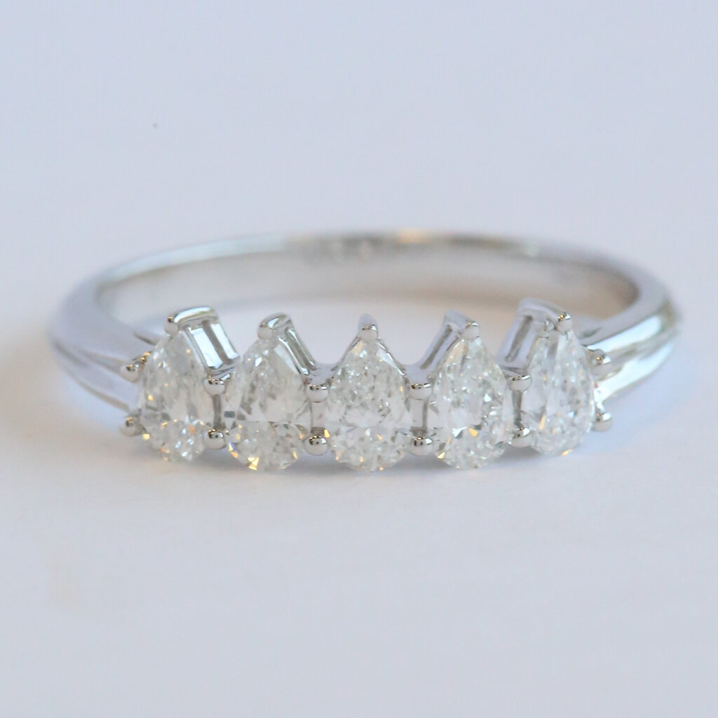 American Jewelry 18k White Gold .62ctw Pear Diamond 5 Stone Band Ring