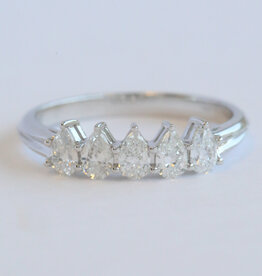 American Jewelry 18k White Gold .62ctw Pear Diamond 5 Stone Band Ring