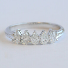 American Jewelry 18k White Gold .62ctw Pear Diamond 5 Stone Band Ring