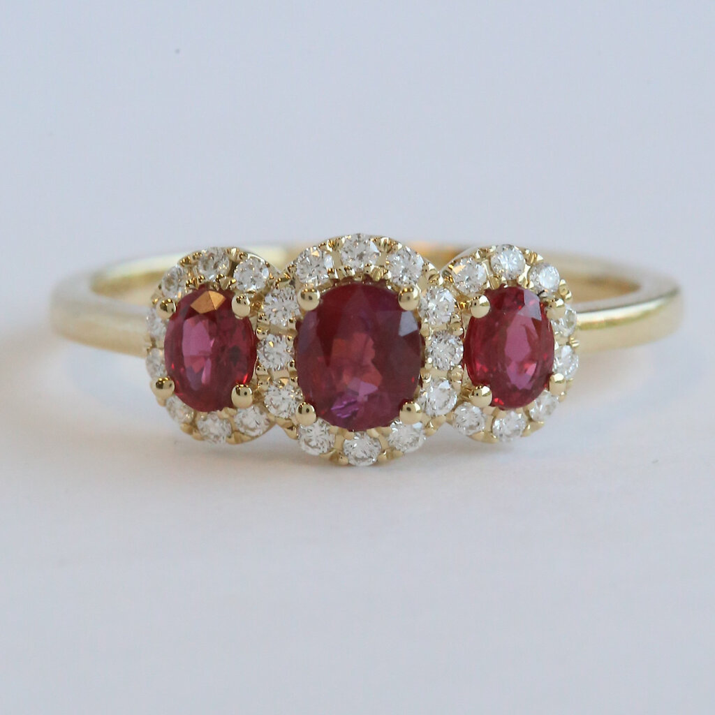 American Jewelry 14k Yellow Gold .74ctw Ruby .19ctw Diamond Halo Ring