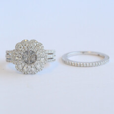 American Jewelry 14k White Gold 1 5/8ctw Diamond Triple Halo Semi Mount Wedding Band Set