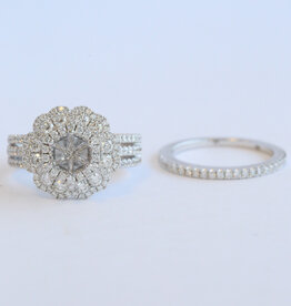 American Jewelry 14k White Gold 1 5/8ctw Diamond Triple Halo Semi Mount Wedding Band Set